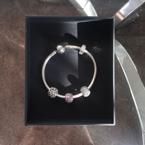 Pandora Bracelet with 3 Charms and Stopper